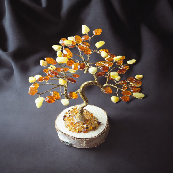 Handmade Amber Bonsai Tree Gift, Large Baltic Amber Tree of Life Luck Happiness, Amber Gemstone Chakra Tree Amber Bonsai Money Trees Gifts