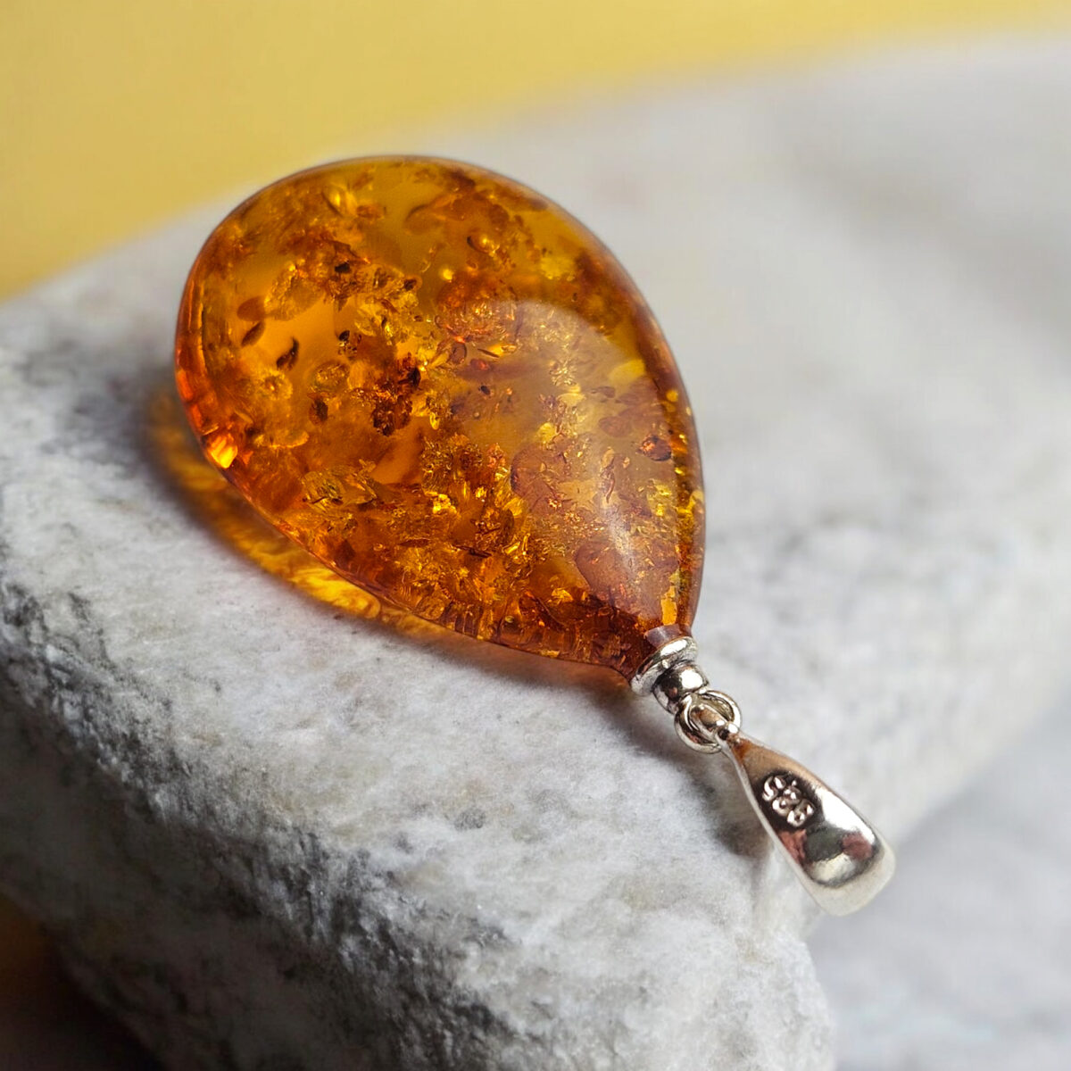 LARGE Drop Honey Amber Teardrop Pendant, Classic Chunky Silver Natural Real Amber Gemstone Gift, Big Baltic Amber Gold Jewelry Gifts Women
