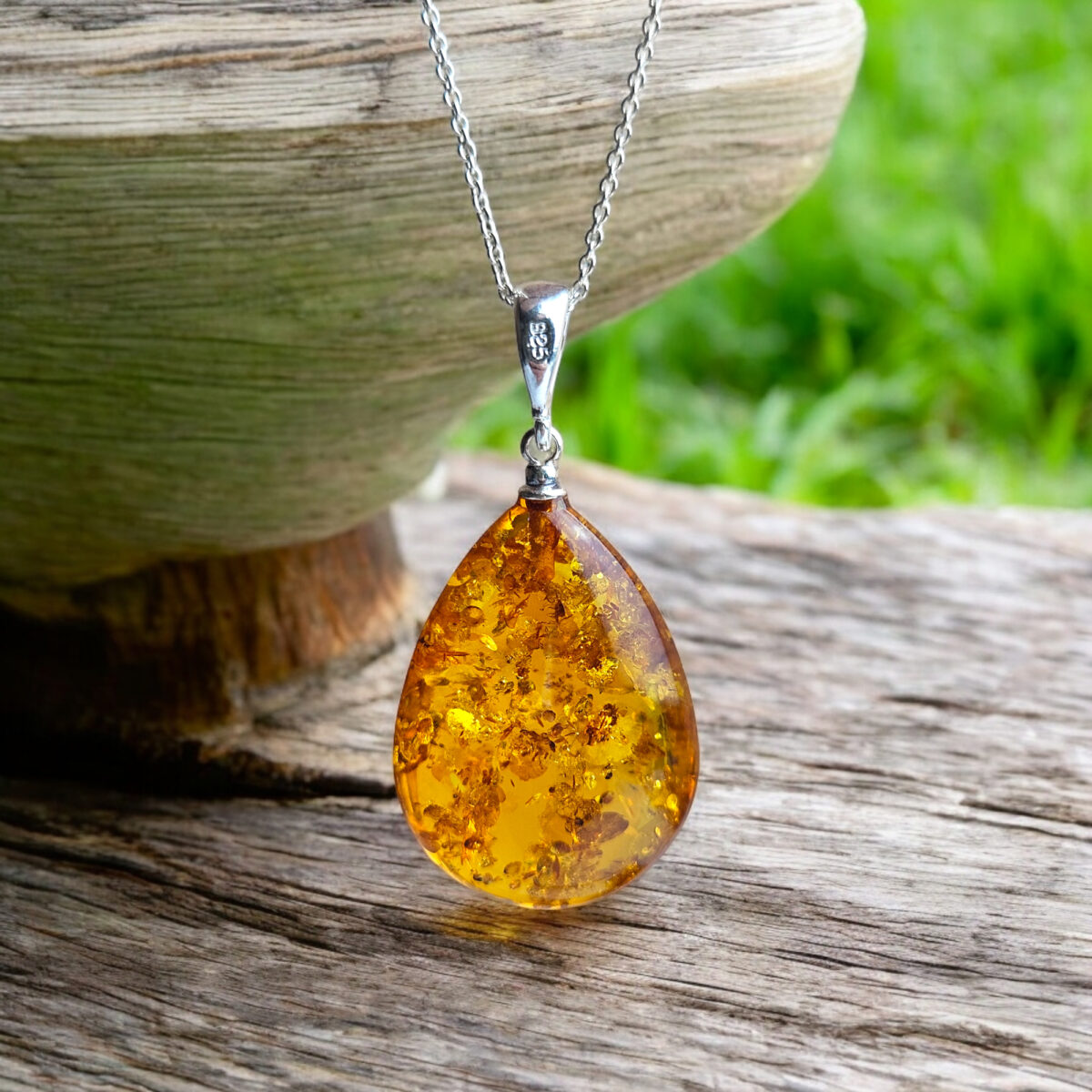 Classic Large Honey Amber Teardrop Pendant - Image 1