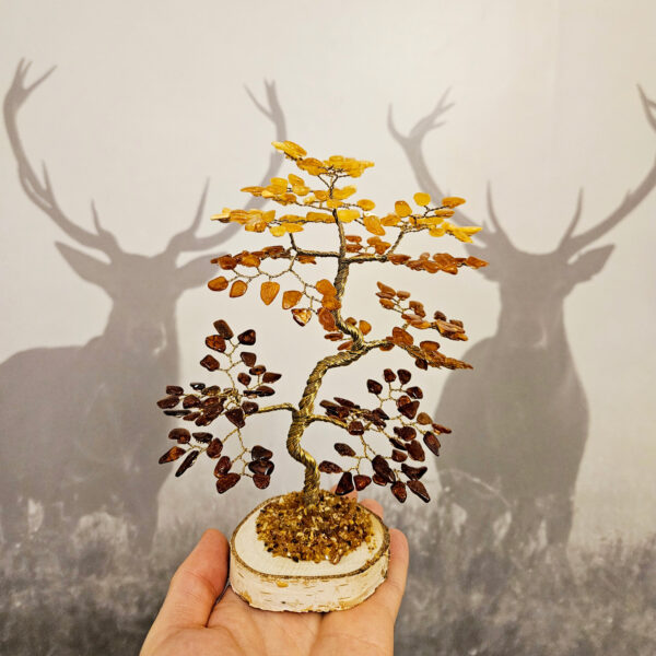 Large Baltic Amber Oak Tree of Life Luck Happiness Handmade Amber Bonsai Tree Gift, Gemstone Chakra Tree Amber Bonsai Money Trees Gifts