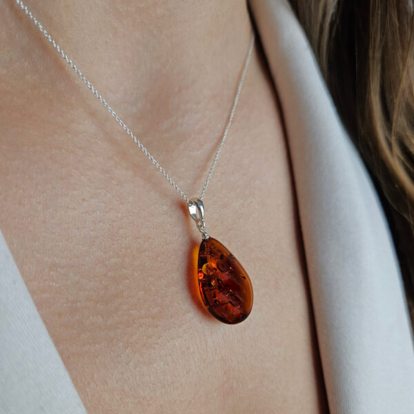 LARGE Natural Honey Amber Teardrop Pendant, Classic Drop Chunky Silver Real Amber Gemstone Gift, Big Baltic Amber Gold Jewellery Gifts Women