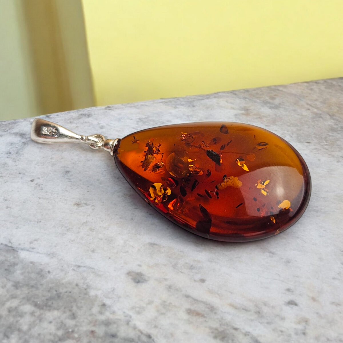 LARGE Natural Honey Amber Teardrop Pendant, Classic Drop Chunky Silver Real Amber Gemstone Gift, Big Baltic Amber Gold Jewellery Gifts Women