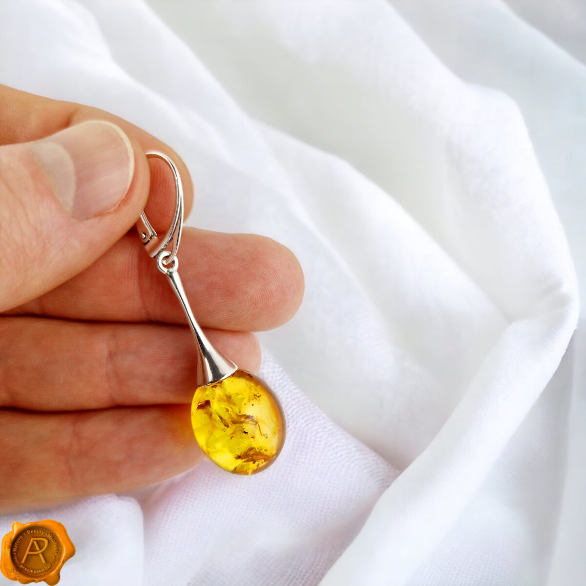 Lemon Amber Large Olive Earrings - Image 2