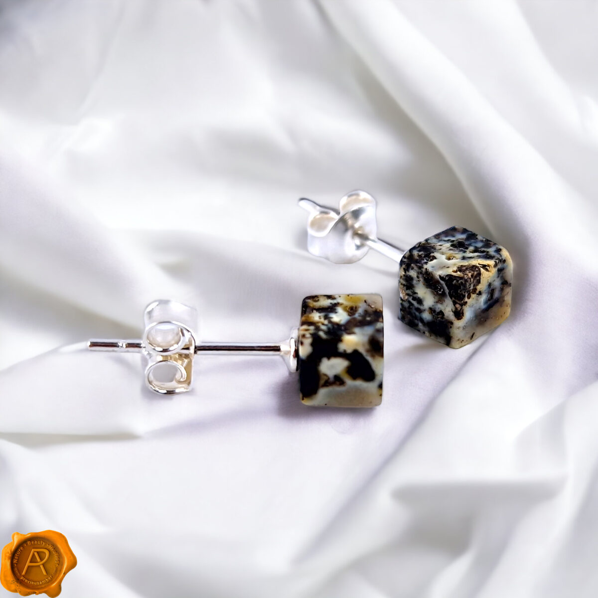 Gemstone Dainty Stud Earrings Baltic Amber White Gemstone Studs Gift | Geometric Small Cube Stud Earrings Sterling Silver Studs Women