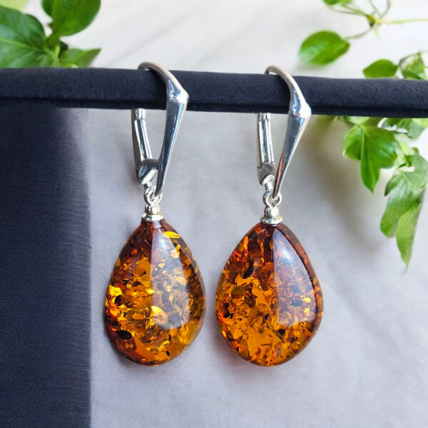 Baltic Amber Earrings Small Gemstone Teardrop Real Natural Dainty Amber Drop Silver Jewelry Earrings Gift Women, Everyday Earrings