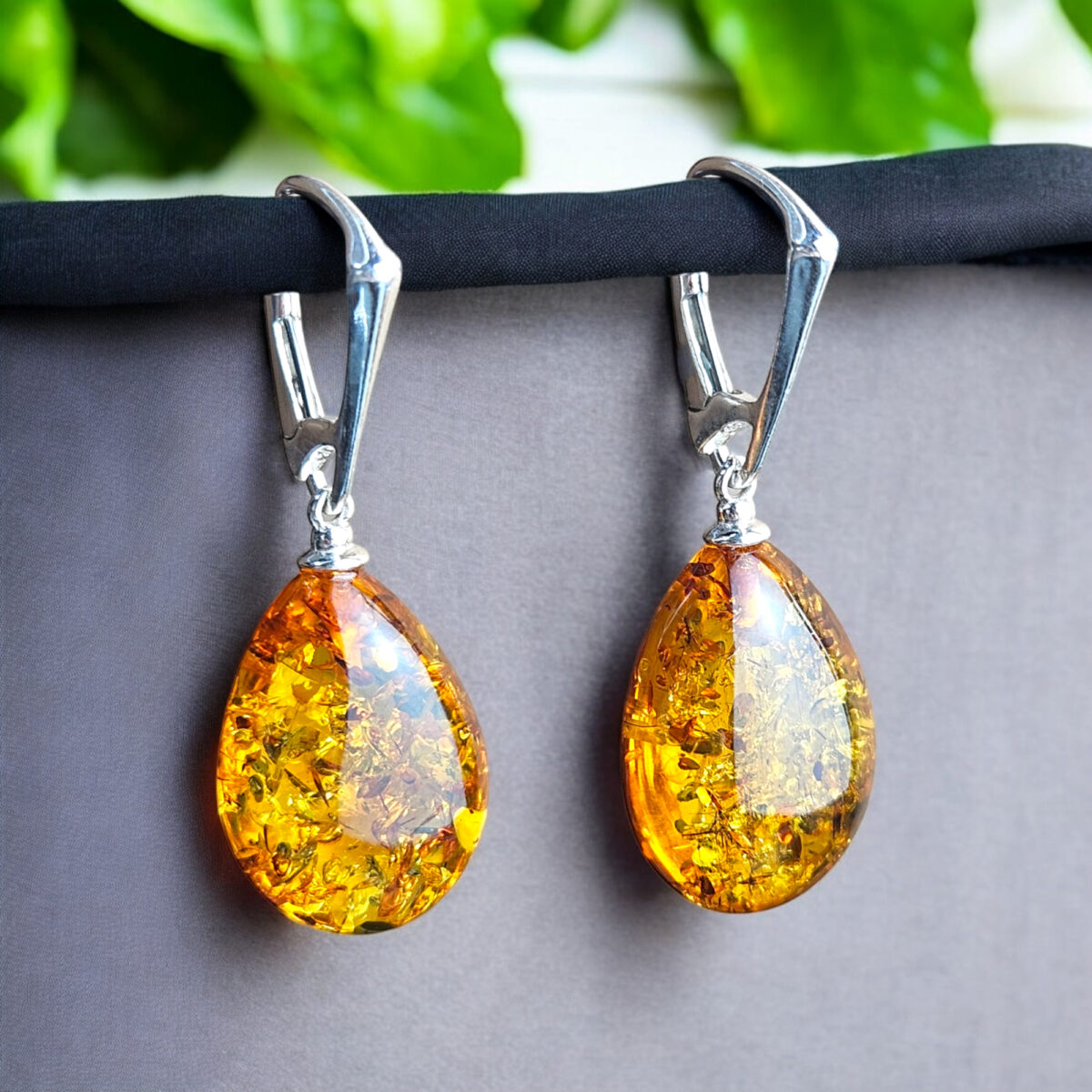 Baltic Amber Earrings Small Gemstone Teardrop Real Natural Dainty Amber Drop Silver Jewelry Earrings Gift Women, Everyday Earrings