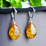Baltic Amber Earrings Small Gemstone Teardrop Real Natural Dainty Amber Drop Silver Jewelry Earrings Gift Women, Everyday Earrings