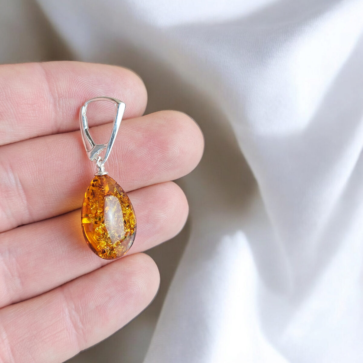 Honey Amber Teardrop Earrings - Image 6