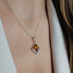 Natural Baltic Amber Silver Teardrop Pendant Necklace Gift Women, Small Dainty Drop Charm Honey Amber Gemstone Everyday Jewelry