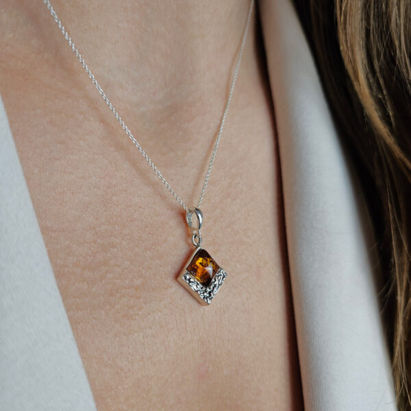 Natural Baltic Amber Silver Teardrop Pendant Necklace Gift Women, Small Dainty Drop Charm Honey Amber Gemstone Everyday Jewelry