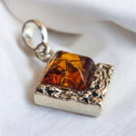 Natural Baltic Amber Silver Teardrop Pendant Necklace Gift Women, Small Dainty Drop Charm Honey Amber Gemstone Everyday Jewelry