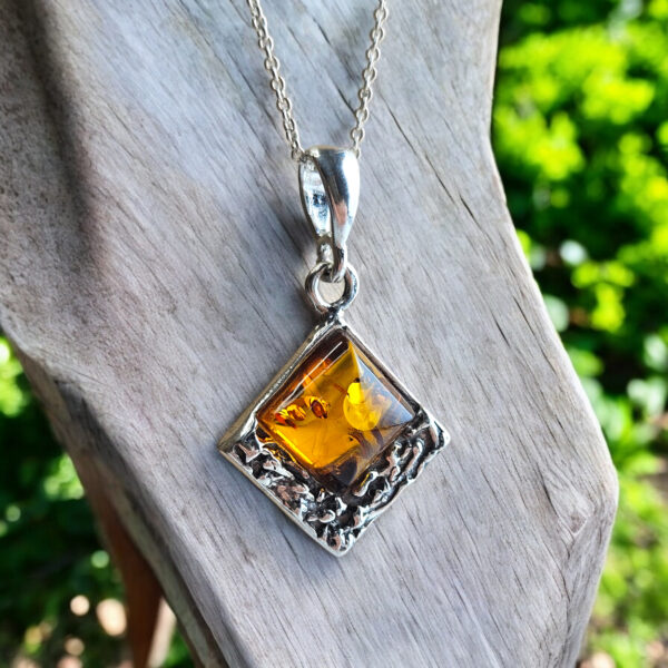 Natural Baltic Amber Silver Teardrop Pendant Necklace Gift Women, Small Dainty Drop Charm Honey Amber Gemstone Everyday Jewelry