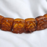 Carved Rose Honey Amber Bangle Bracelet - Image 5