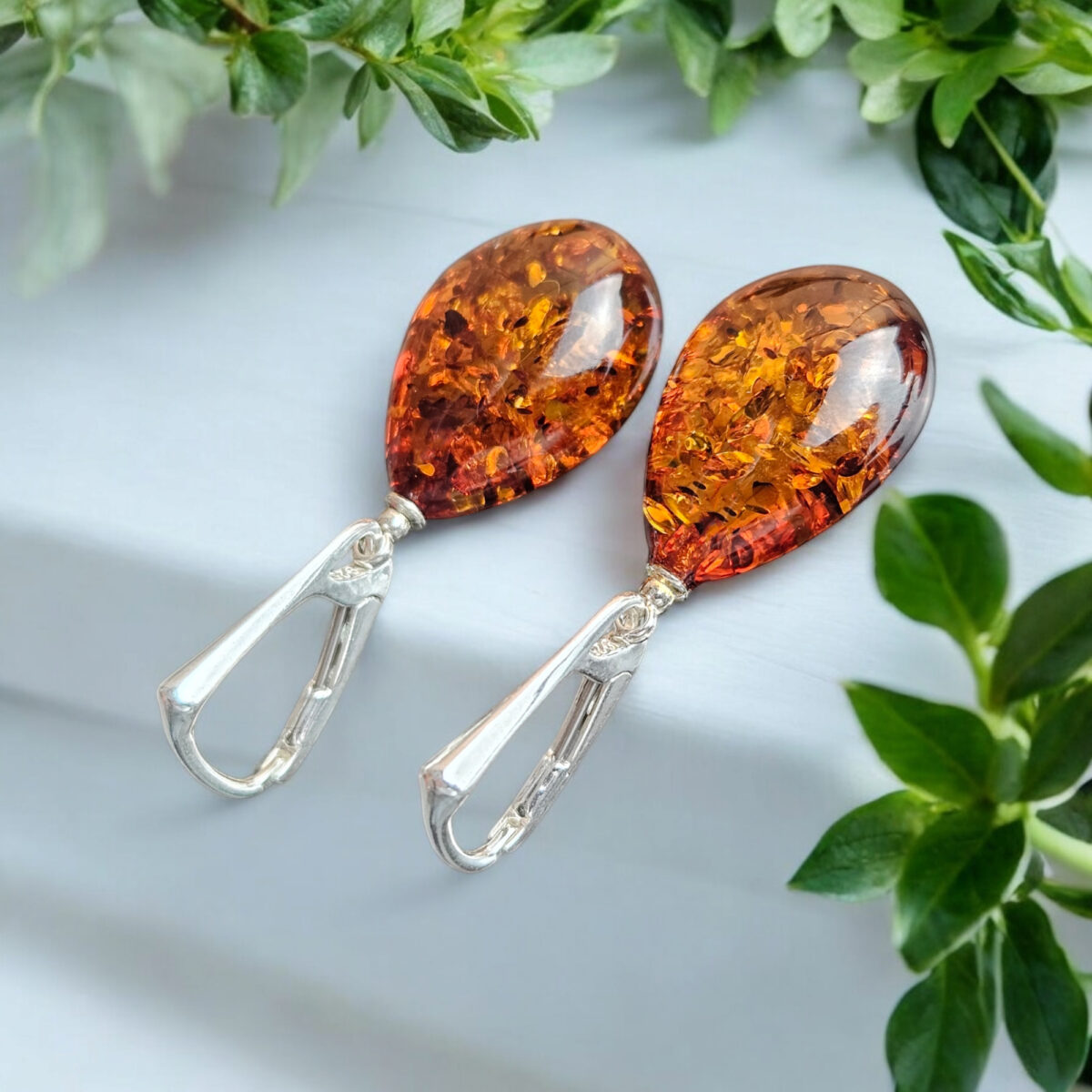 Honey Amber Teardrop Earrings - Image 2