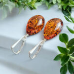 Honey Amber Teardrop Earrings - Image 2