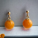 Beeswax-Vintage-Gemstone-Baltic-Amber-Round-Drop-Silver-Gold-Stud-Earrings-Short-Dangle-Sphere-Jewellery-Gift-for-Women-UK-Ireland