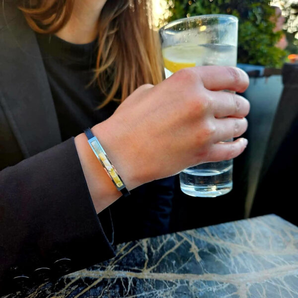Natural Baltic Amber Leather Gemstone Cuff Bracelet Gift for Men, Black Leather Stack Bracelet for Him, Leather Bracelets Women