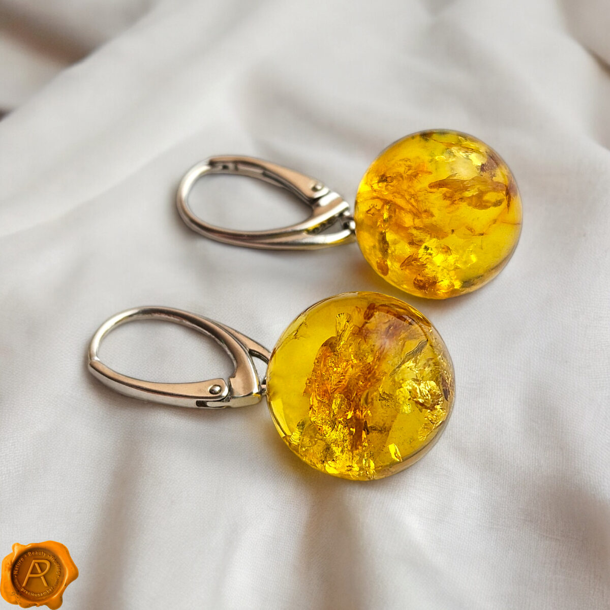 Lemon Amber Sphere Earrings - Image 3