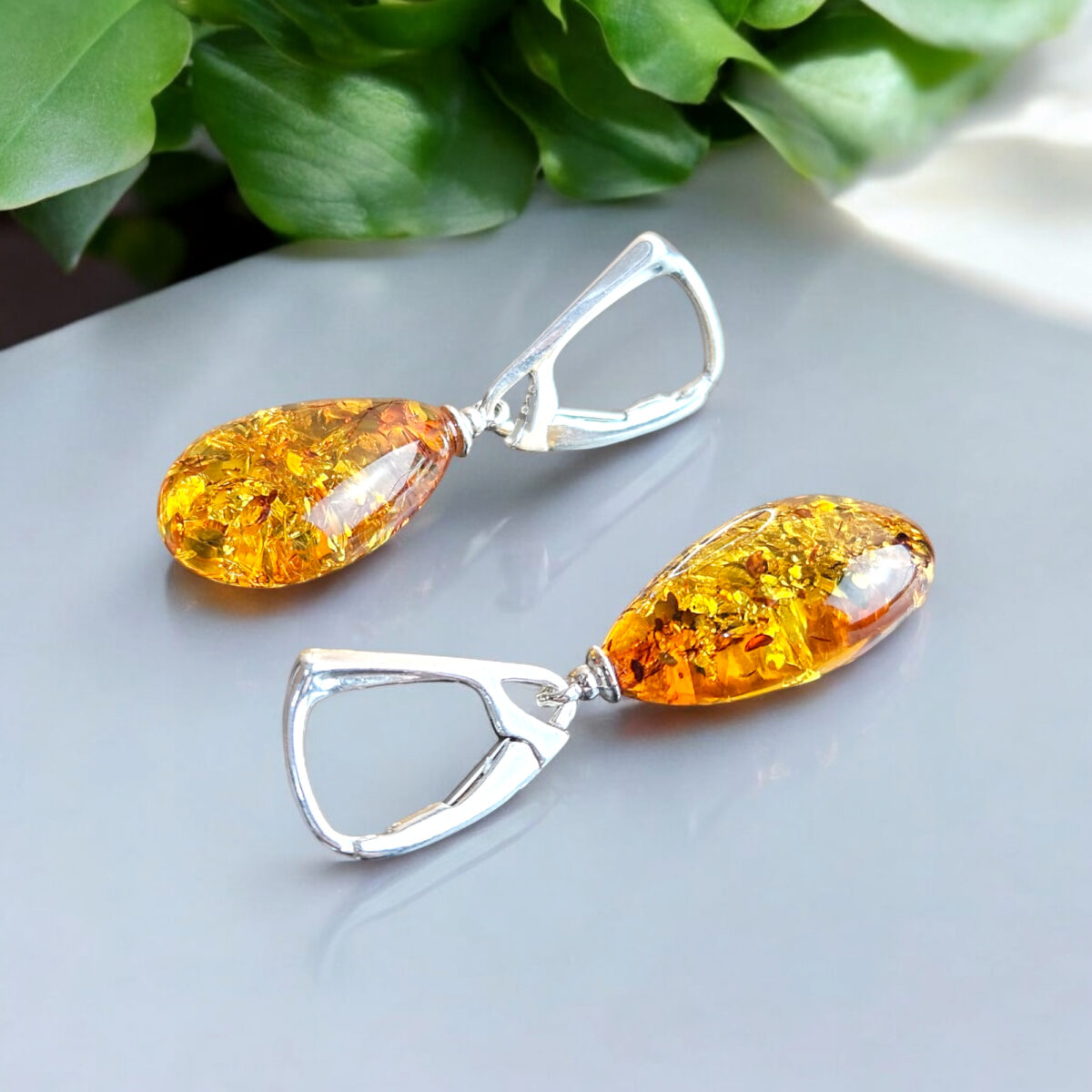 Honey Amber Teardrop Earrings - Image 5