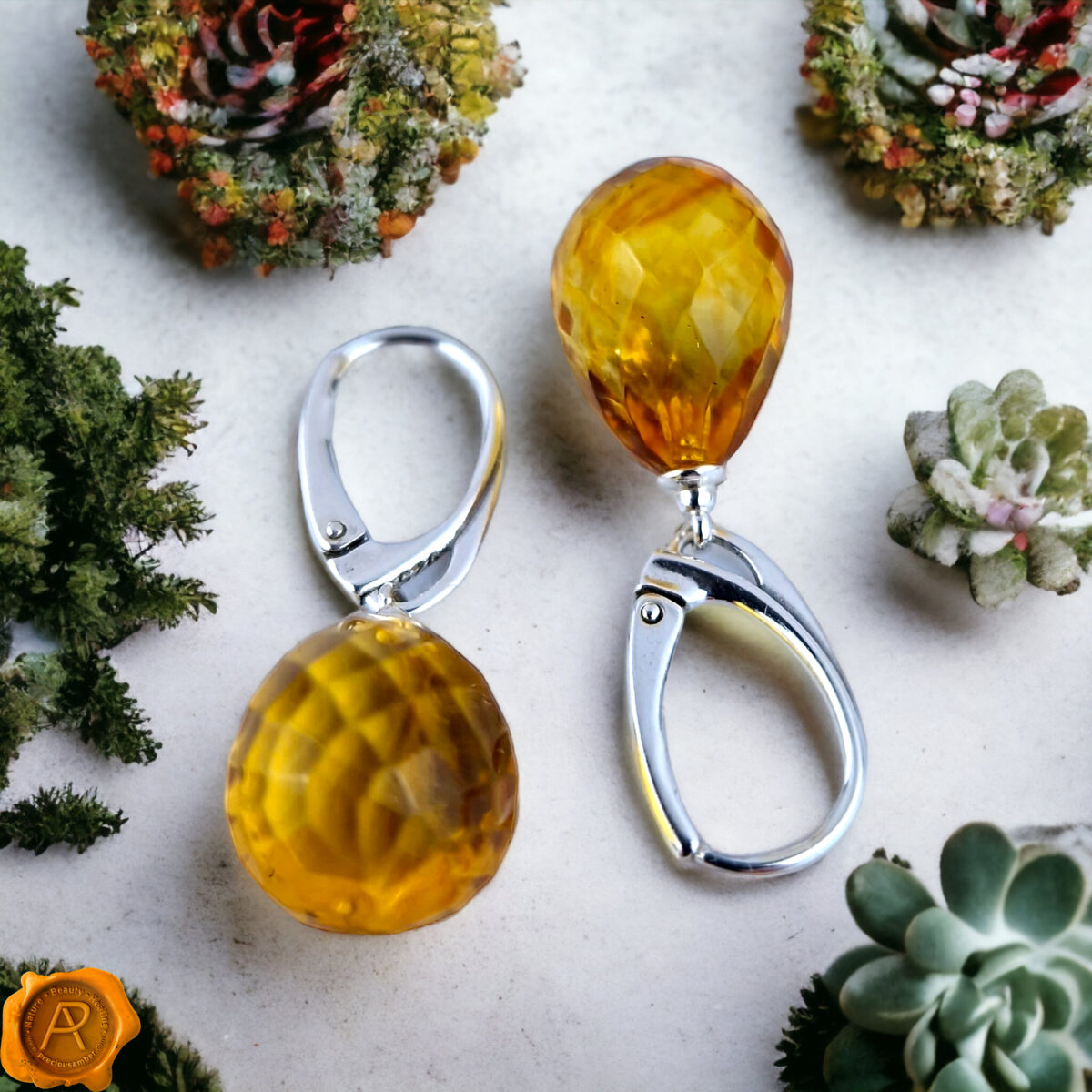 Natural Baltic Amber Earrings Faceted Silver Amber Teardrop Earrings | Gemstone Dainty Teardrop Amber Jewelry Gift | Amber Tear Drop