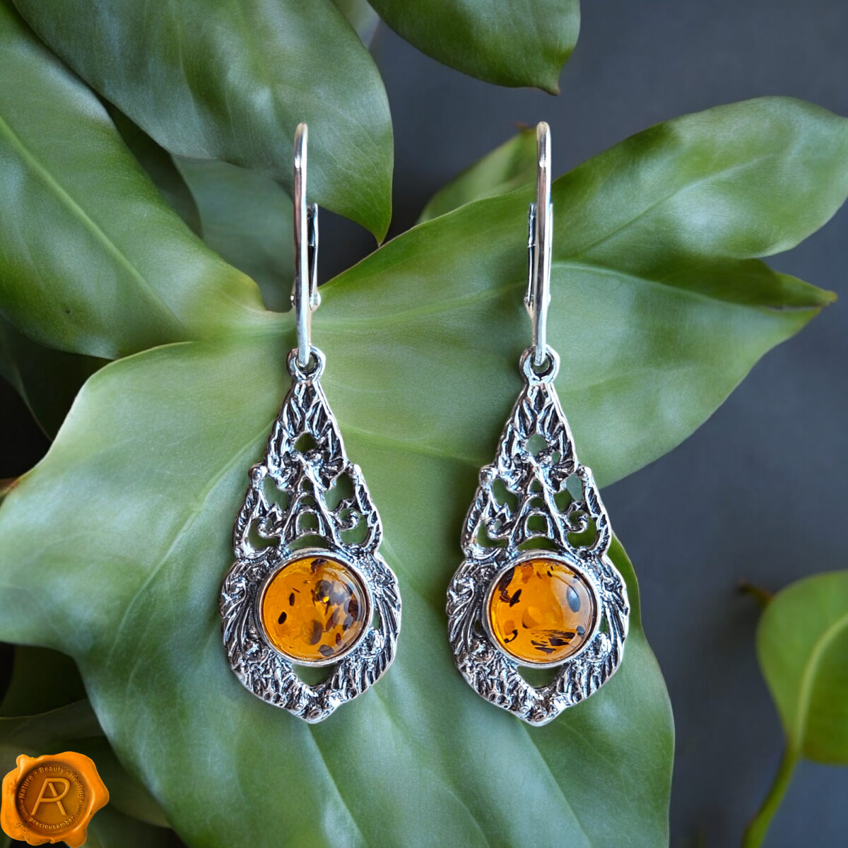Subtle Silver Honey Amber Earrings - Image 2