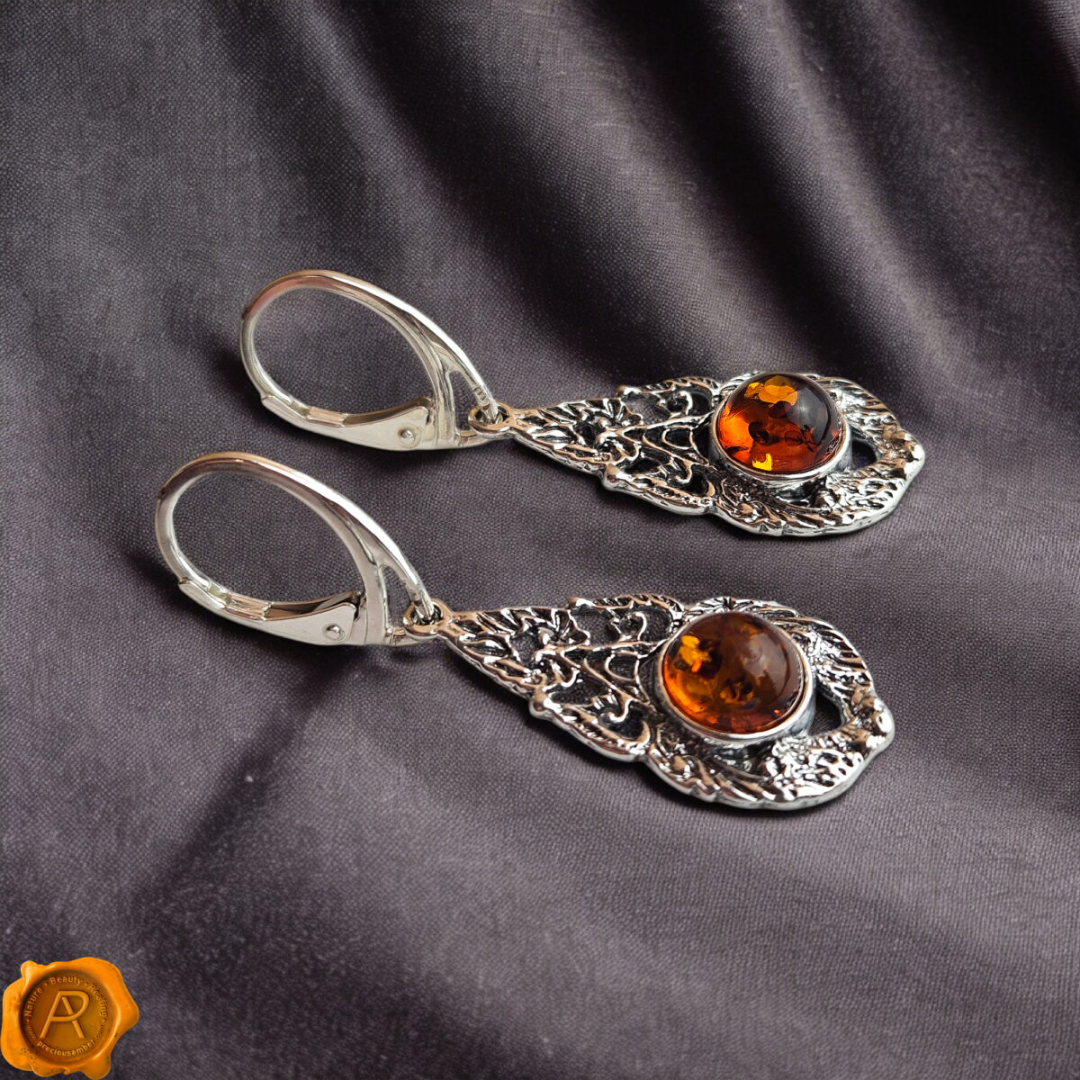 Subtle Silver Honey Amber Earrings - Image 4