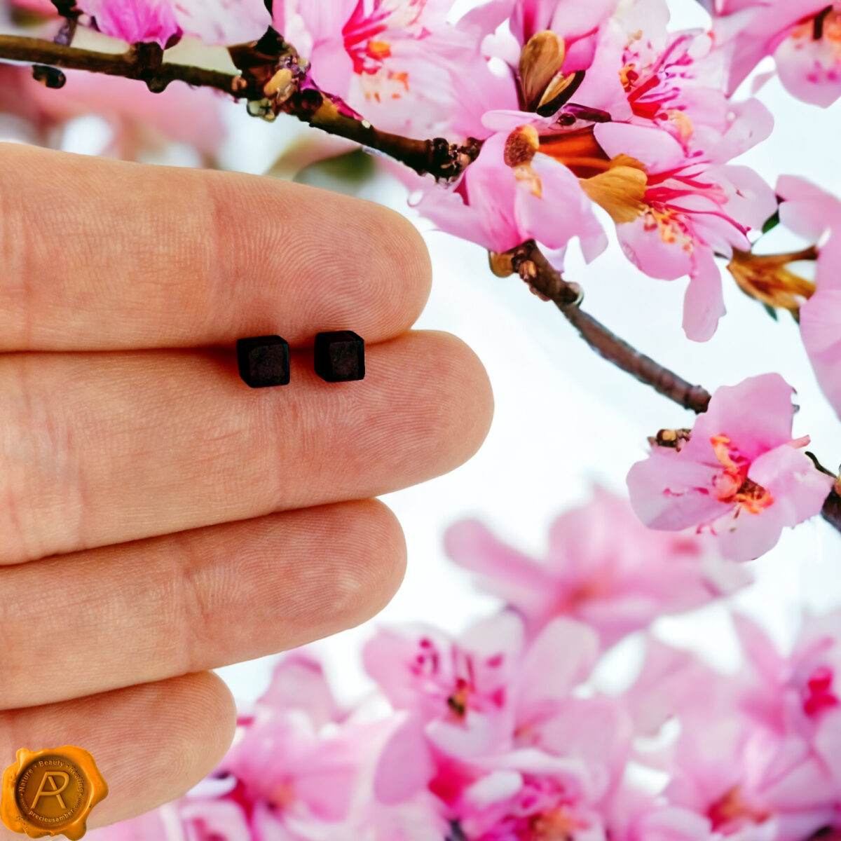 Dainty Cherry Amber Stud Earrings - Image 2