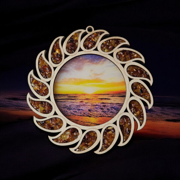 Christmas Decorations Ornaments, Sunset Wall Art Gift, Baltic Amber Sun Suncatcher Charm Crystal Dreamcatcher Art Wood Gemstone Gifts