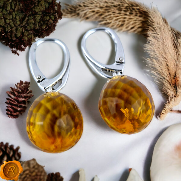 Natural Baltic Amber Earrings Faceted Silver Amber Teardrop Earrings | Gemstone Dainty Teardrop Amber Jewelry Gift | Amber Tear Drop