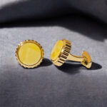 Round Gemstone Cufflinks Yellow Baltic Amber Butterscotch Gold Gift for Men Boyfriend Women | Unisex Amber Cufflinks for Groom Father Dad