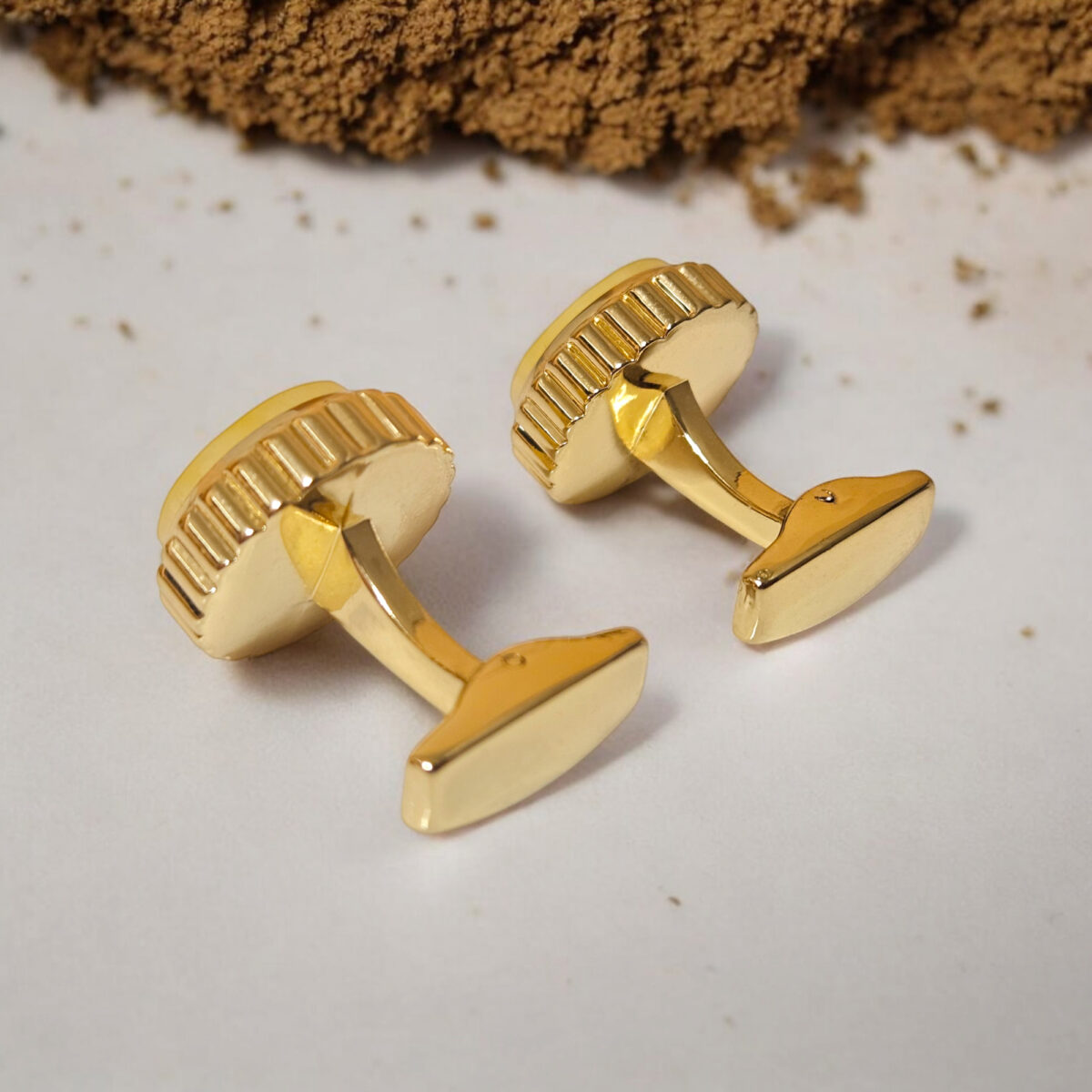 Yellow-Baltic-Amber-Unisex-Gemstone-Gold-Cufflinks-Jewellery-Gift-for-Men-Father-Dad-Groom-Women-Boyfriend-UK-Ireland Butterscotch Amber Cufflinks - Image 3