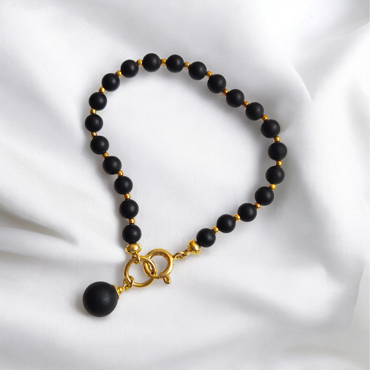 Black-Baltic-Amber-Gold-Bracelet-Dainty-Small-Round-Tiny-Beads-Interlocking-Gemstone-Minimalist-Jewellery-Gift-Women