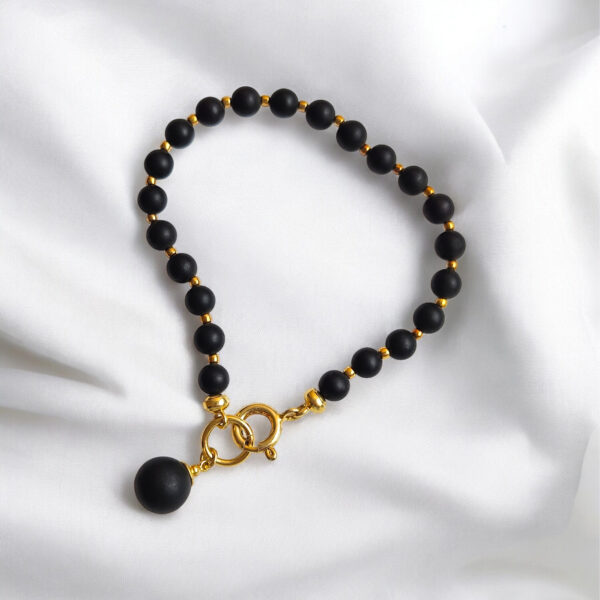 Black-Baltic-Amber-Gold-Bracelet-Dainty-Small-Round-Tiny-Beads-Interlocking-Gemstone-Minimalist-Jewellery-Gift-Women