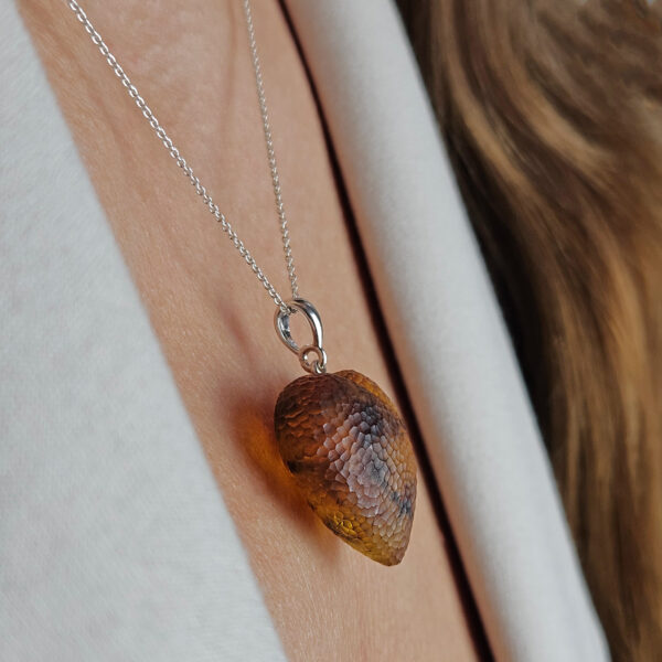 Large Natural Baltic Amber Heart Pendant Charm Drop Gemstone Chunky Teardrop Necklace, Love Heart Gift Women Girlfriend Wife Jewelry