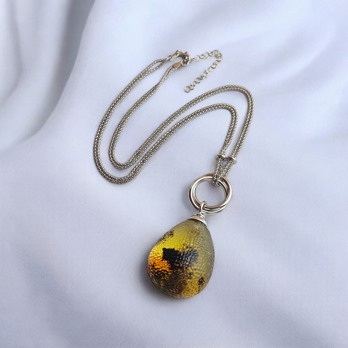 Large-Gemstone-Teardrop-Drop-Natural-Baltic-Amber-Silver-Pendant-Necklace-Chunky-Jewellery-Gift-Snake-Pendants-UK-Ireland Interlocking Carved Amber Teardrop Pendant - Image 5
