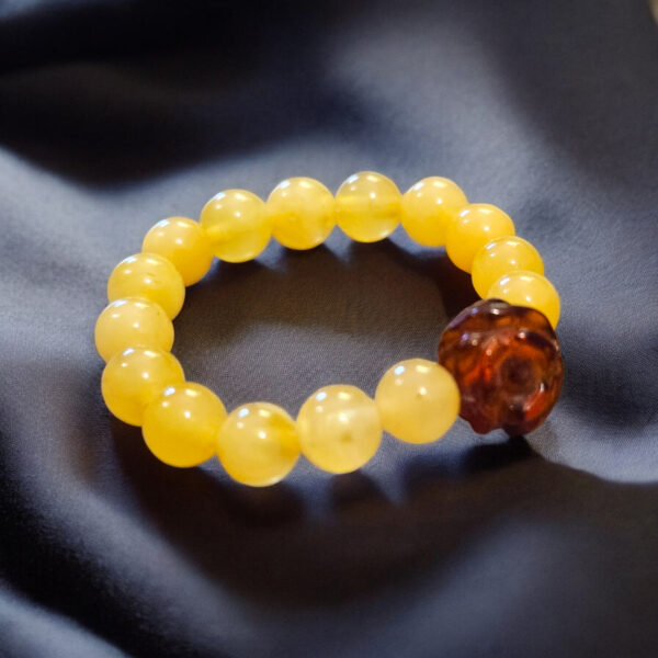 Beaded Stackable Rings Baltic Amber Gemstone Elastic Rose Flower Ring Crystal, Stretch Minimalist Small Dainty Amber Ring For Women Girls