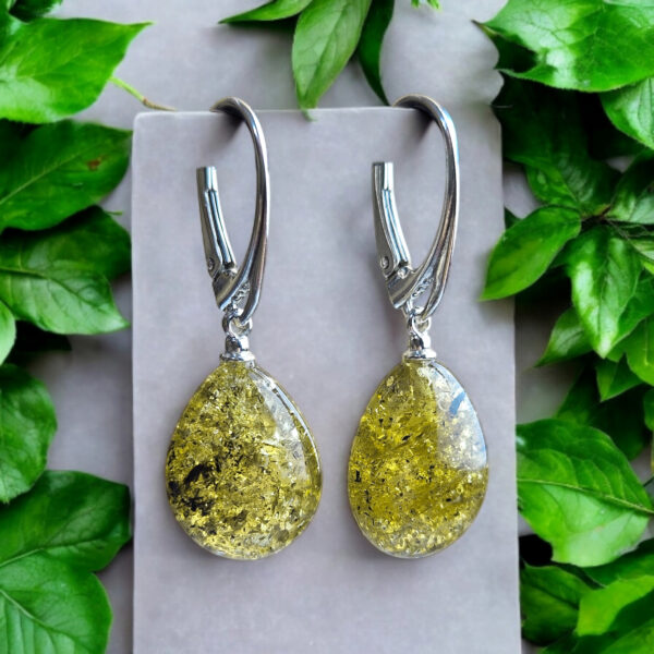 Natural Green Baltic Amber Gemstone Silver Dainty Drop Teardrop Earrings Gift Women, Small Real Amber Everyday Classic Earrings Jewelry
