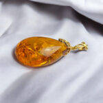 Luxury Natural Baltic Amber Teardrop Pendant Gold Necklace Gift Women, Large Honey Amber Gemstone Gold Jewelry, Chunky Drop Charm Pendants