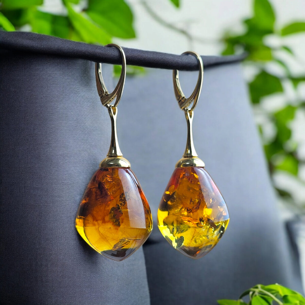 Luxury Classic Long Amber Gold Teardrop Earrings Gift, Large Chunky Honey Baltic Amber Drop Dangle Elegant Gemstone Silver Earrings Women