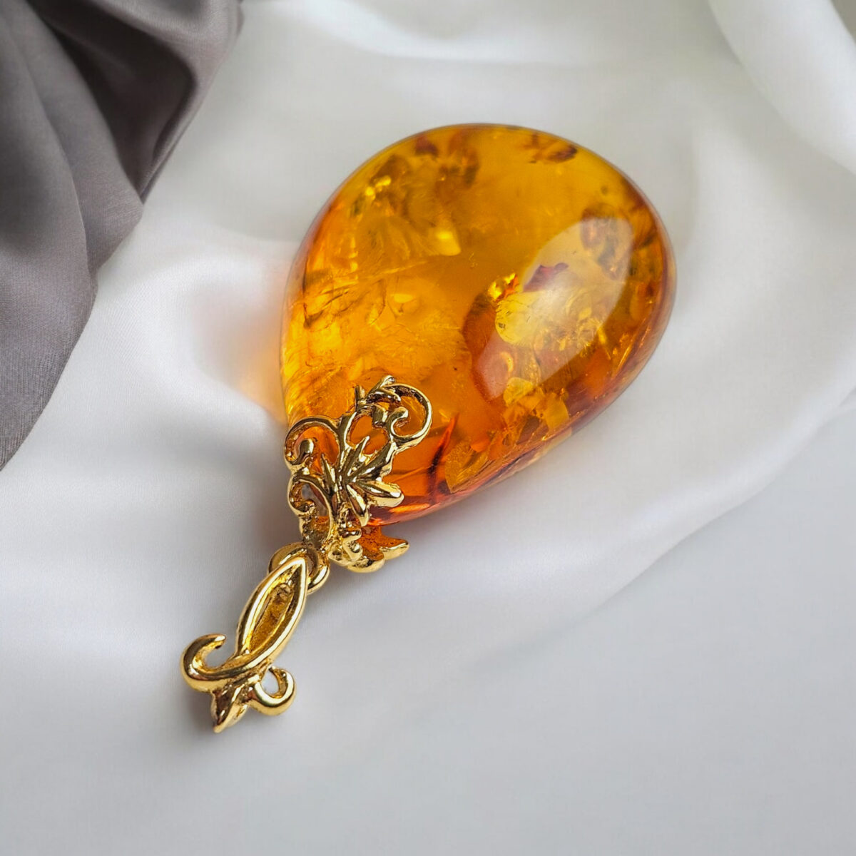 Luxury Natural Baltic Amber Teardrop Pendant Gold Necklace Gift Women, Large Honey Amber Gemstone Gold Jewelry, Chunky Drop Charm Pendants
