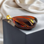 Luxury Seashell Natural Baltic Amber Teardrop Pendant Gold Necklace Gift Women, Large Amber Gemstone Gold Ocean Jewelry, Chunky Drop Charm