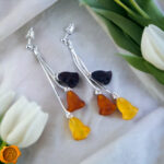 Tulip Gemstone Baltic Amber Teardrop Earrings | Flower Drop Amber Earrings | Teardrop Sterling Silver Jewellery Amber Flower Gift Earrings