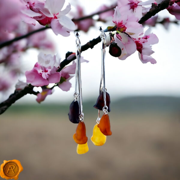 Tulip Gemstone Baltic Amber Teardrop Earrings | Flower Drop Amber Earrings | Teardrop Sterling Silver Jewellery Amber Flower Gift Earrings