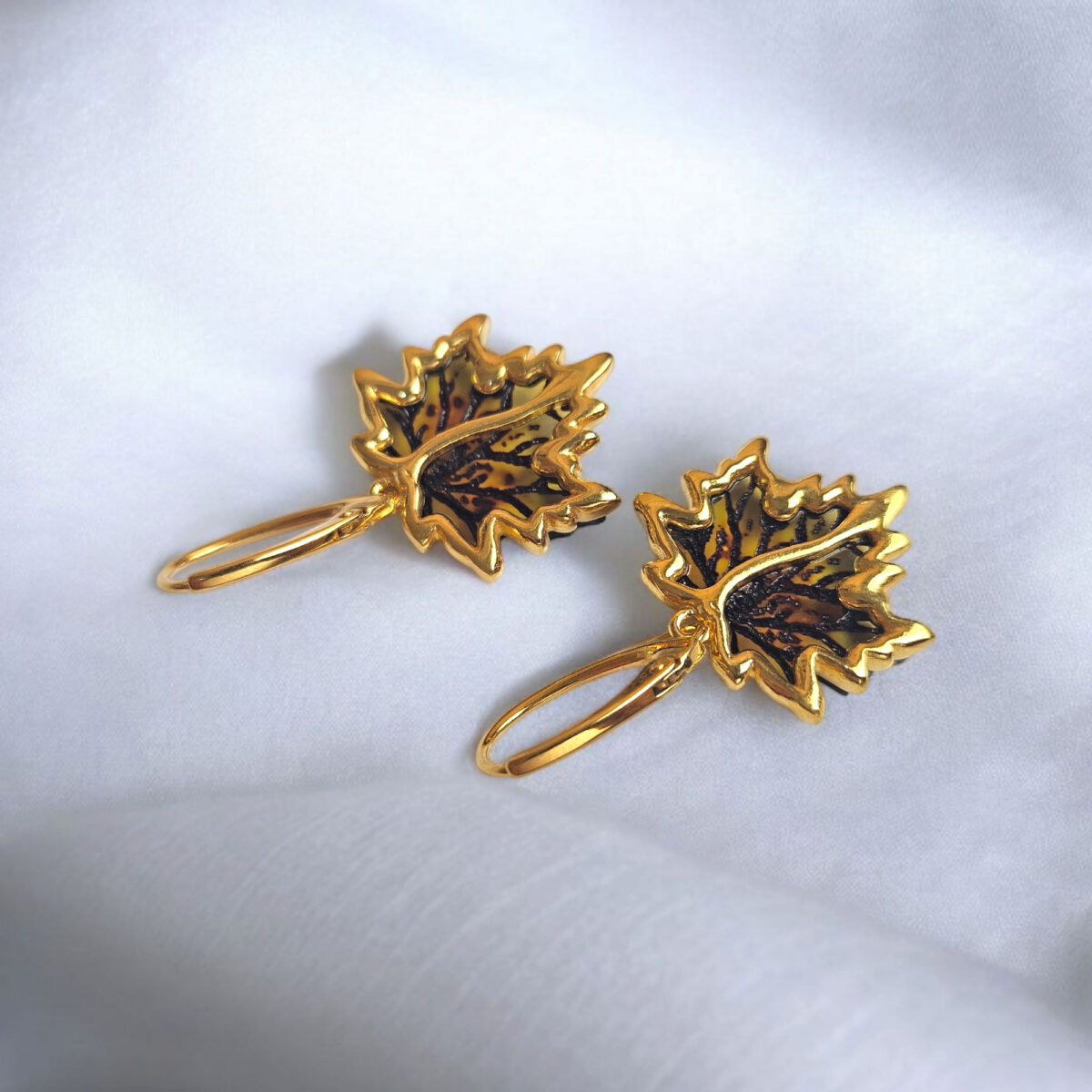 Maple Leaf Gemstone Gold Baltic Amber Teardrop Autumn Earrings Drop, Large Teardrop Silver Jewelry Natural Amber Dainty Leaf Art Gift Women