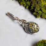 Green Natural Amber Silver Teardrop Pendant Charm, Small Vintage Sterling Silver Drop Gemstone Necklace Dainty Green Stone Jewelry Gift