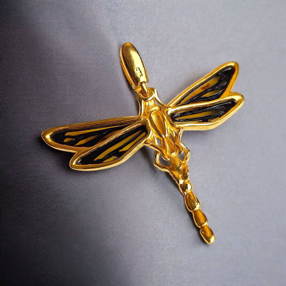 Dragonfly Natural Baltic Amber Gold Silver Teardrop Drop Pendant Necklace, Dragonfly Lover Gifts, Large Dragonfly Charm Jewelry Gift