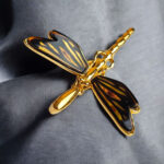 Carved Amber Dragonfly Gold Pendant - Image 4