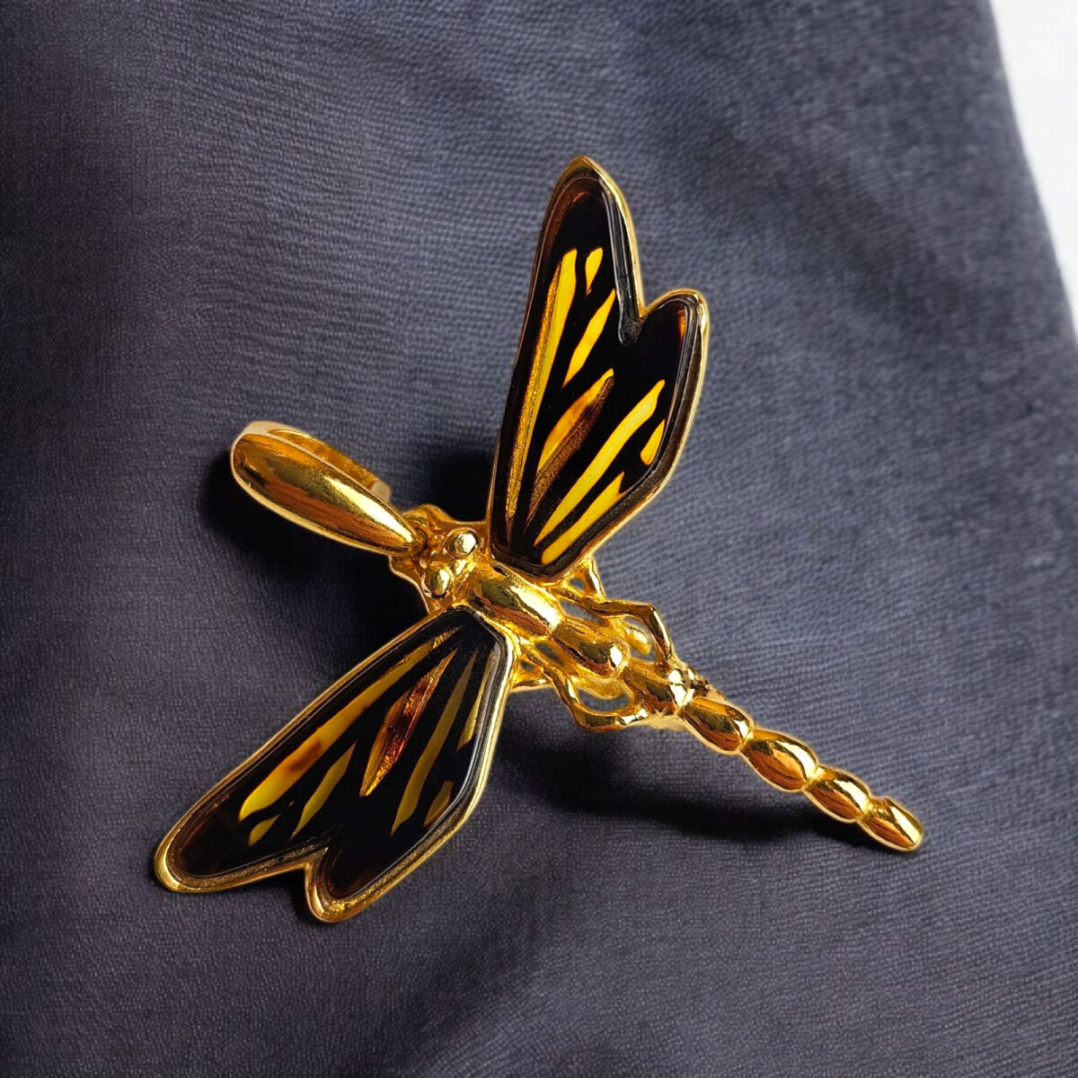 Dragonfly Natural Baltic Amber Gold Silver Teardrop Drop Pendant Necklace, Dragonfly Lover Gifts, Large Dragonfly Charm Jewelry Gift