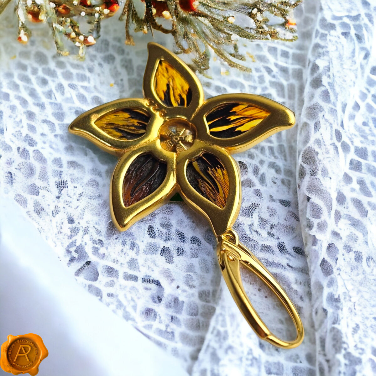 CARVED Baltic Amber Flower Earrings Gold, Chunky Flowers Teardrop Gemstone Art Gift Women, Large Drop Amber Silver Natural Amber Jewelry