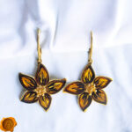Carved Amber Flower Gold Earrings - Image 2